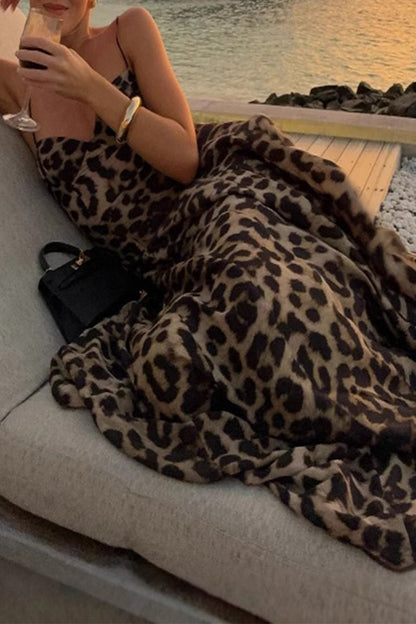 Vestidos largos sexis con escote en V y estampado de leopardo