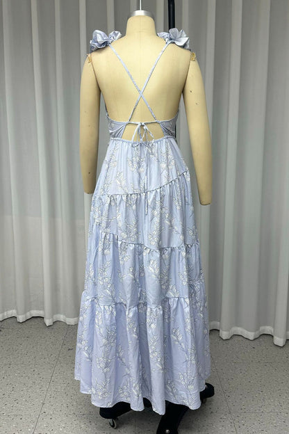 Elegantes vestidos largos con escote en V y diseño de tirantes sin espalda y flores