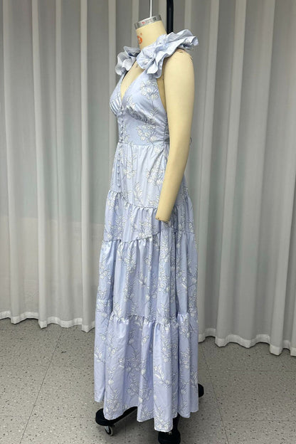 Elegantes vestidos largos con escote en V y diseño de tirantes sin espalda y flores
