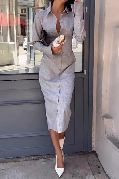 Vestidos camiseros casuales con cuello vuelto y hebilla