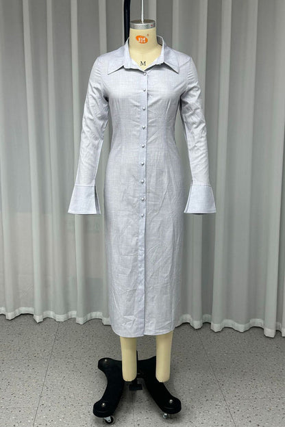 Vestidos camiseros casuales con cuello vuelto y hebilla