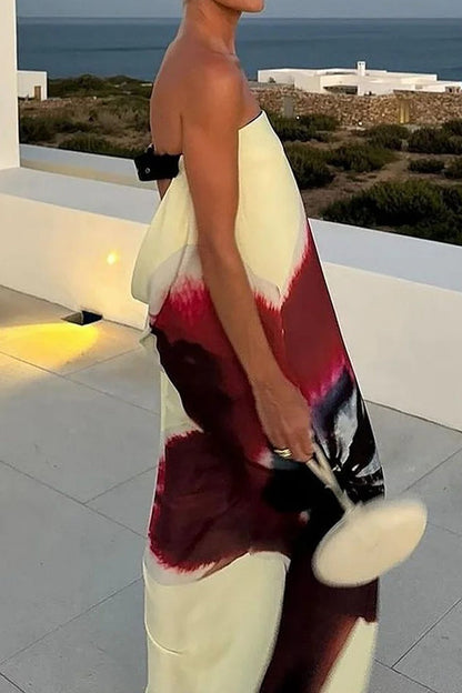 Vestidos largos informales sin tirantes, ajustables, con estampado floral y espalda descubierta para vacaciones