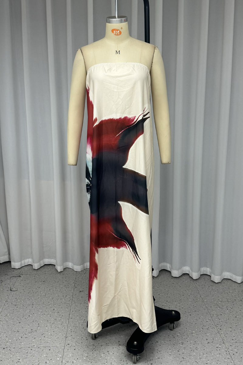 Vestidos largos informales sin tirantes, ajustables, con estampado floral y espalda descubierta para vacaciones