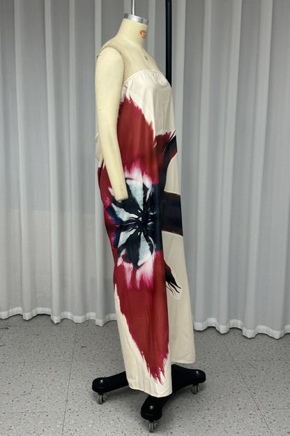 Vestidos largos informales sin tirantes, ajustables, con estampado floral y espalda descubierta para vacaciones