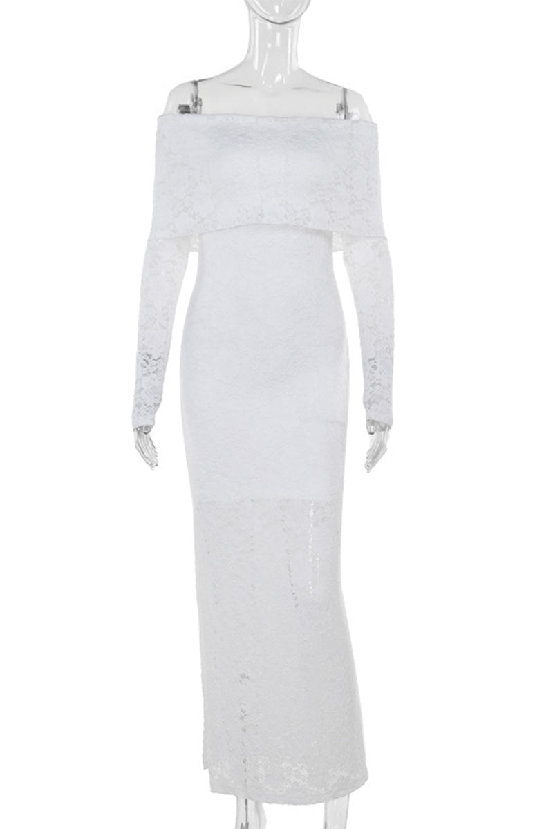 Elegante vestido de encaje con hombros descubiertos