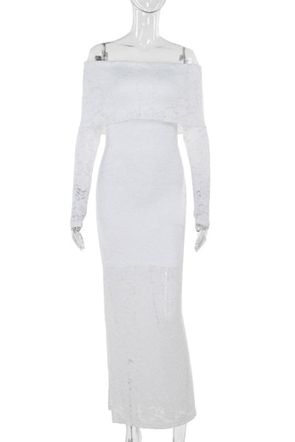 Elegante vestido de encaje con hombros descubiertos
