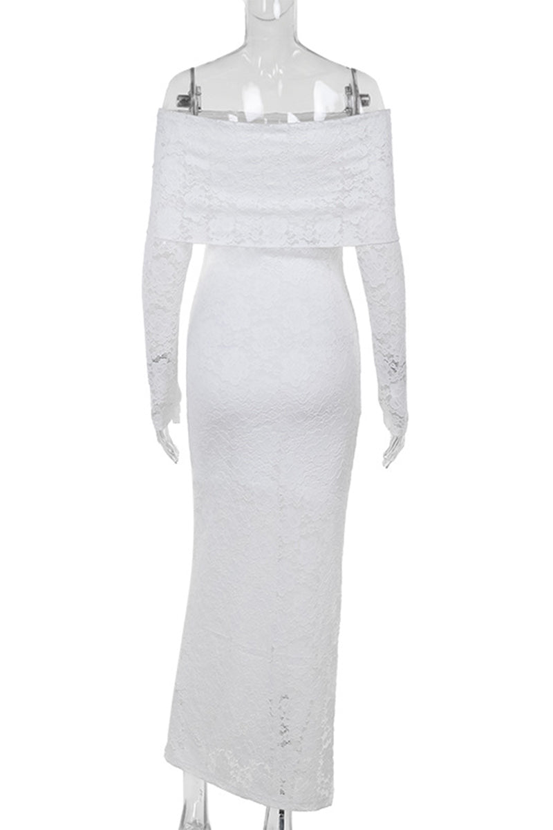 Elegante vestido de encaje con hombros descubiertos