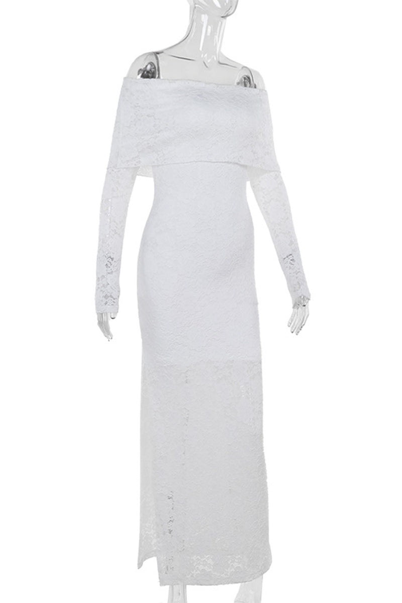 Elegante vestido de encaje con hombros descubiertos