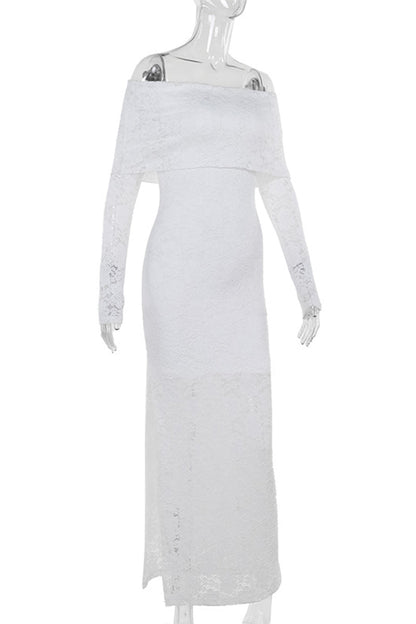 Elegante vestido de encaje con hombros descubiertos