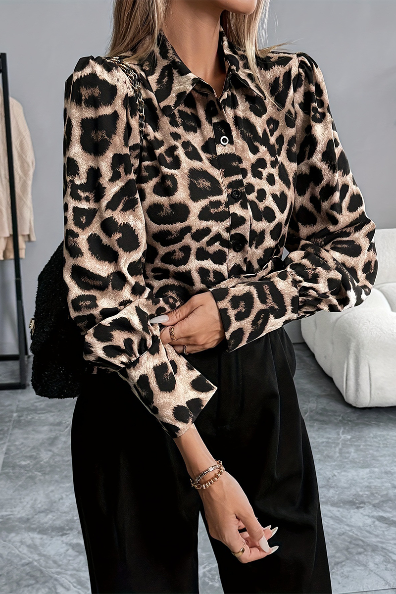 Blusas casuales con cuello vuelto y patchwork de leopardo