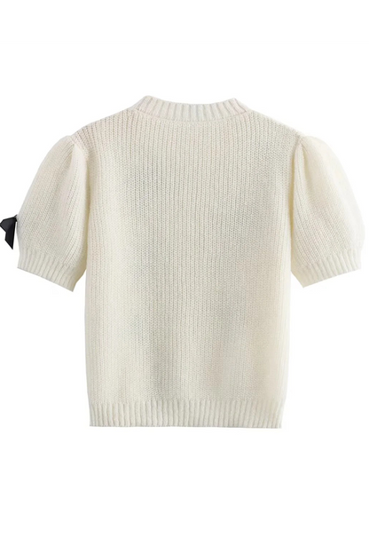 Suéteres casuales de cuello redondo con contraste y patchwork con lazo