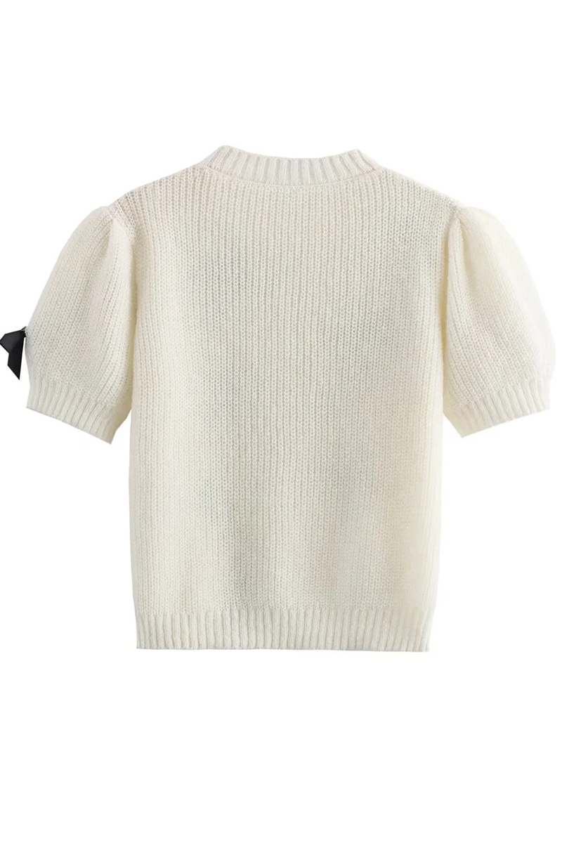 Suéteres casuales de cuello redondo con contraste y patchwork con lazo