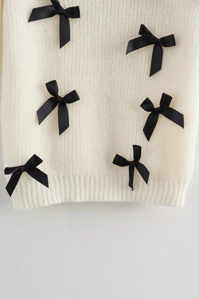 Suéteres casuales de cuello redondo con contraste y patchwork con lazo