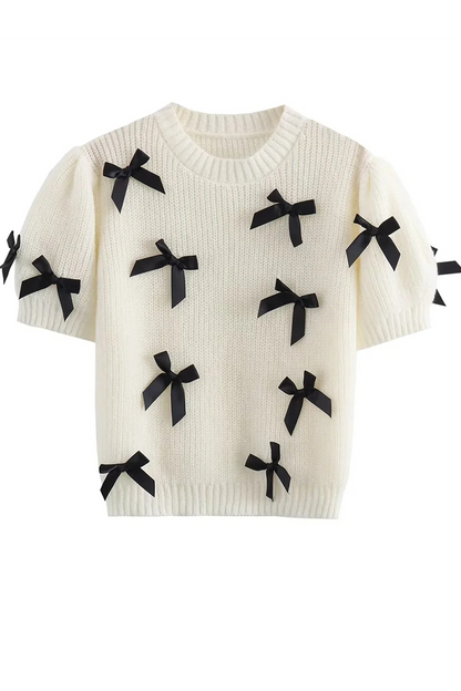 Suéteres casuales de cuello redondo con contraste y patchwork con lazo