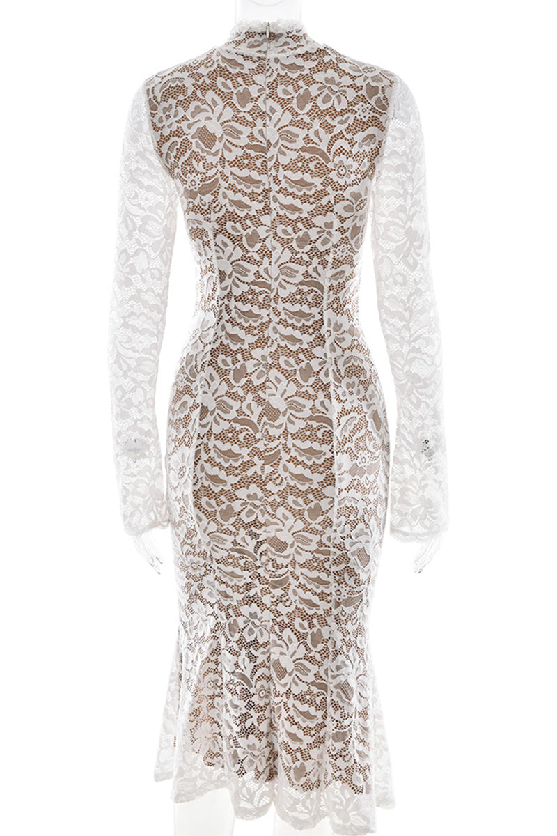 Vestidos sexis de encaje con cuello alto y cola de pez