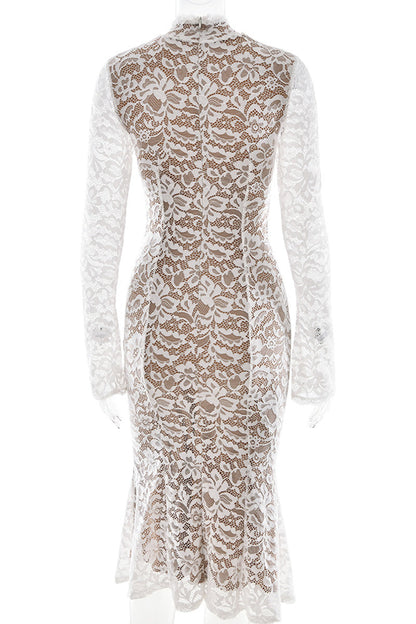 Vestidos sexis de encaje con cuello alto y cola de pez