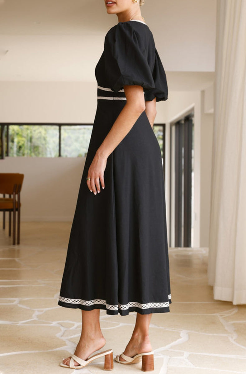 Vestido sexy de patchwork con escote en V y manga corta en A