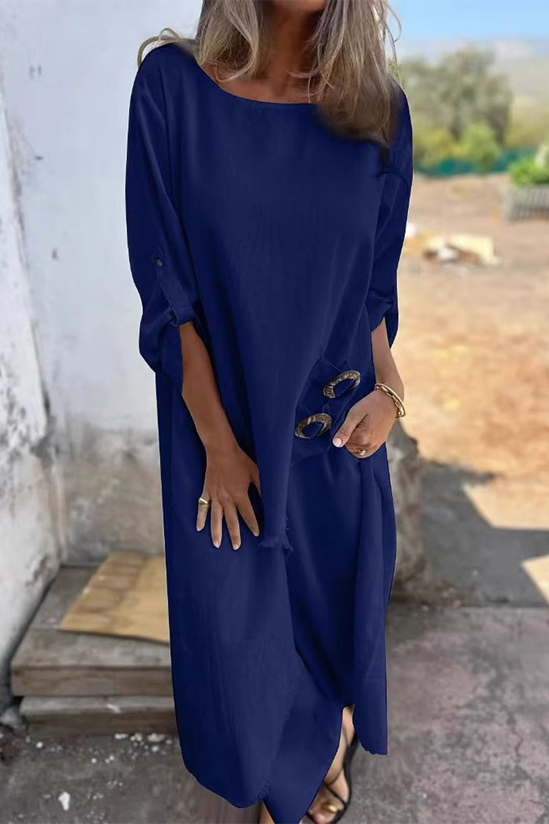 Conjunto informal de dos piezas con cuello redondo irregular, manga larga y bolsillos desgastados (6 colores)