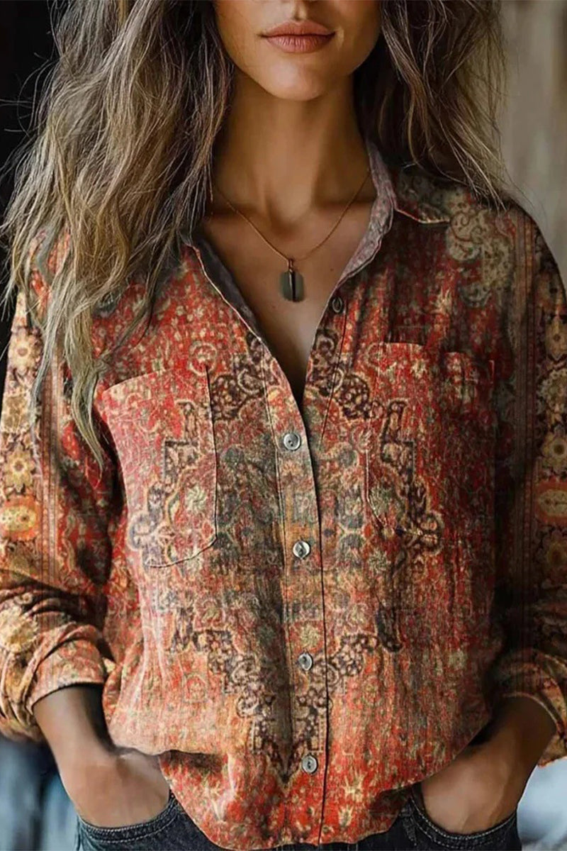 Blusas casuales con cuello vuelto y estampado floral en contraste (6 colores)