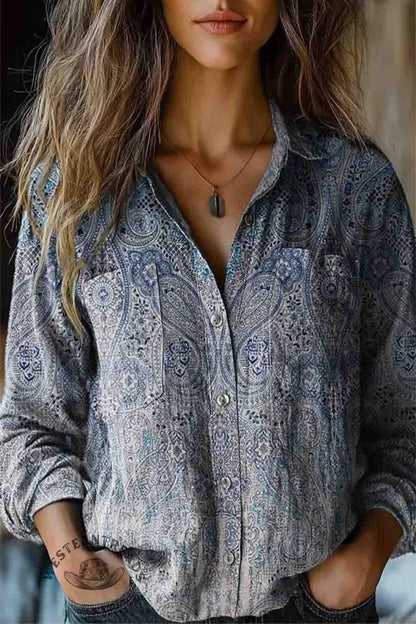 Blusas casuales con cuello vuelto y estampado floral en contraste (6 colores)