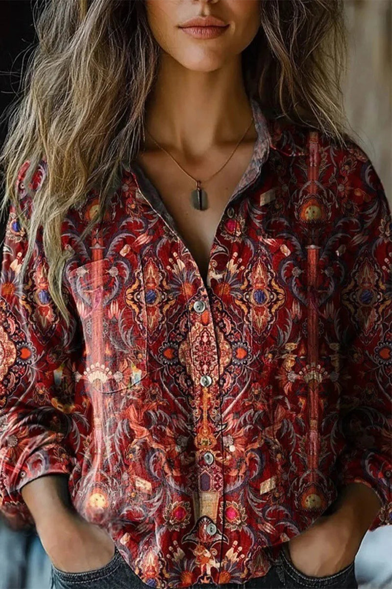 Blusas casuales con cuello vuelto y estampado floral en contraste (6 colores)