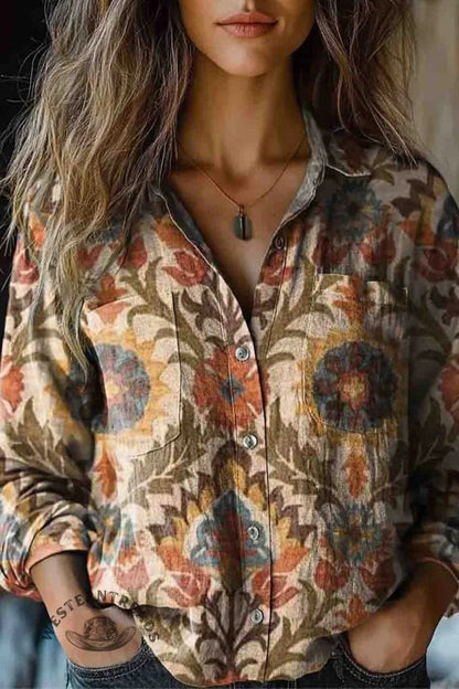Blusas casuales con cuello vuelto y estampado floral en contraste (6 colores)