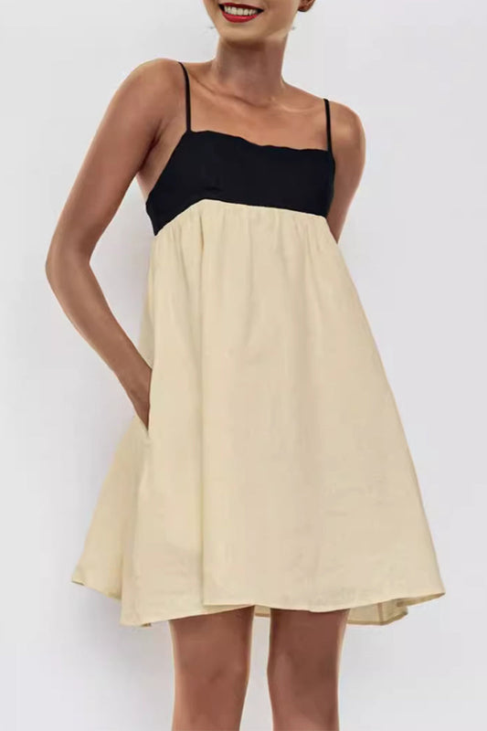 Vestidos casuales con escote cuadrado, espalda descubierta y bolsillos en contraste