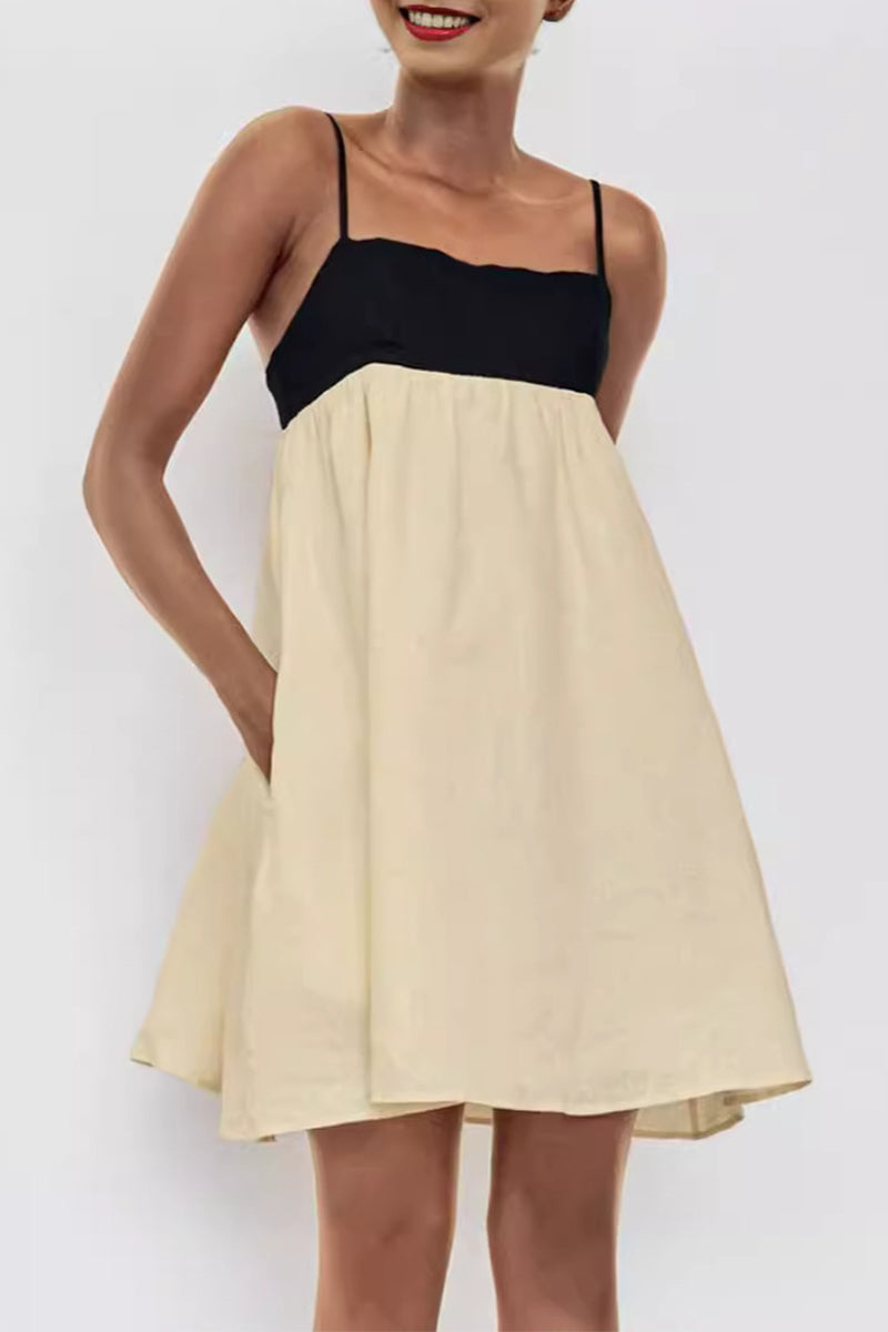 Vestidos casuales con escote cuadrado, espalda descubierta y bolsillos en contraste