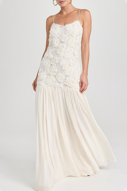 Elegantes vestidos largos con escote en V y forma de flor