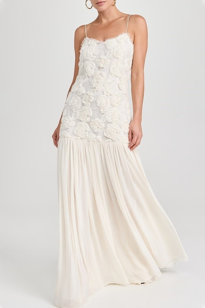 Elegantes vestidos largos con escote en V y forma de flor