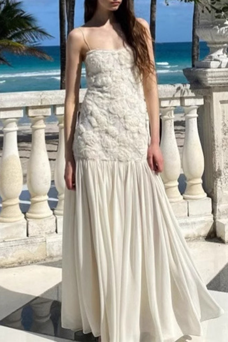 Elegantes vestidos largos con escote en V y forma de flor