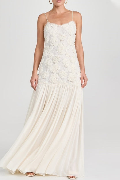 Elegantes vestidos largos con escote en V y forma de flor