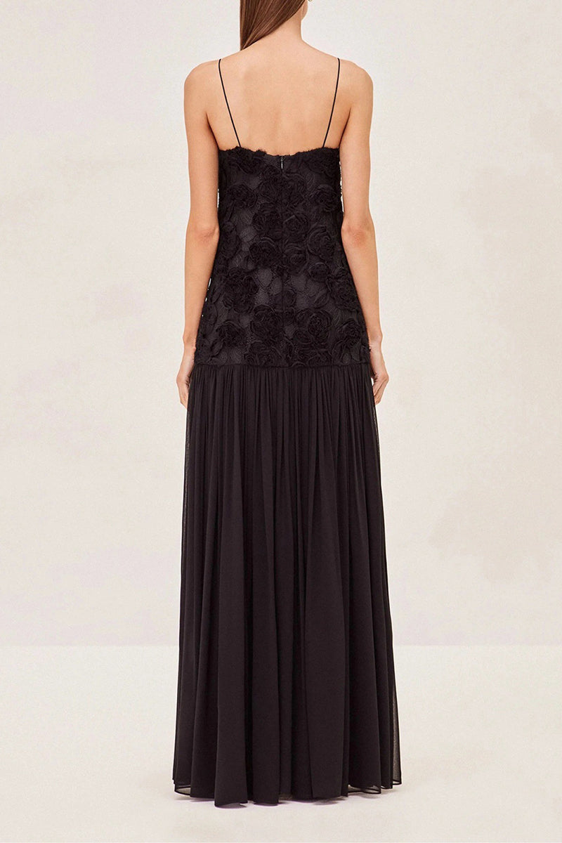 Elegantes vestidos largos con escote en V y forma de flor