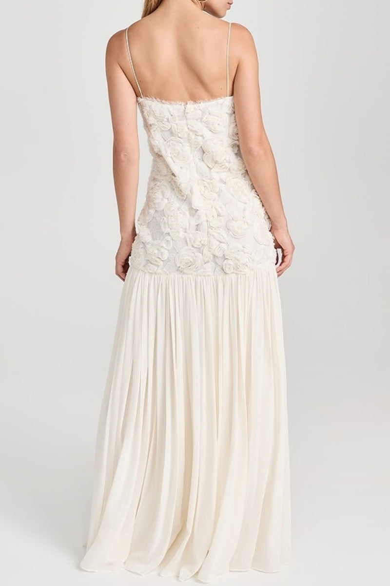 Elegantes vestidos largos con escote en V y forma de flor