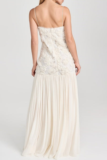 Elegantes vestidos largos con escote en V y forma de flor