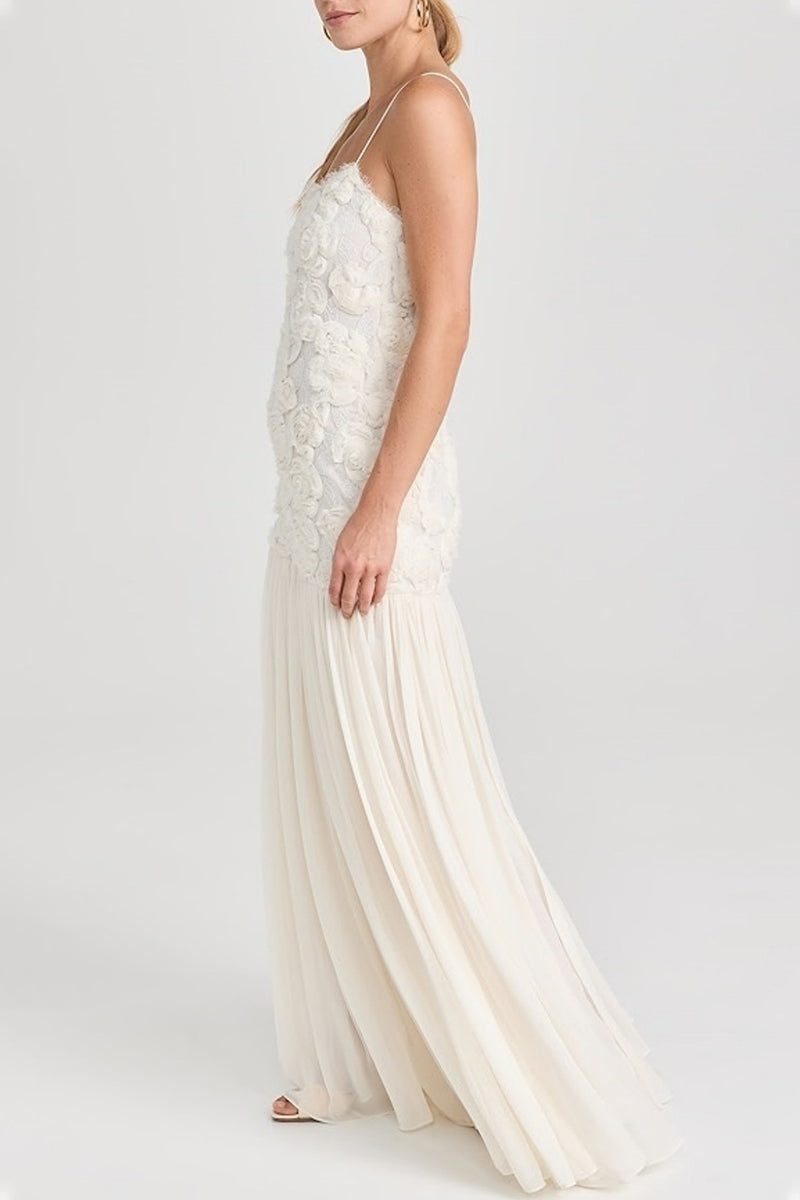Elegantes vestidos largos con escote en V y forma de flor