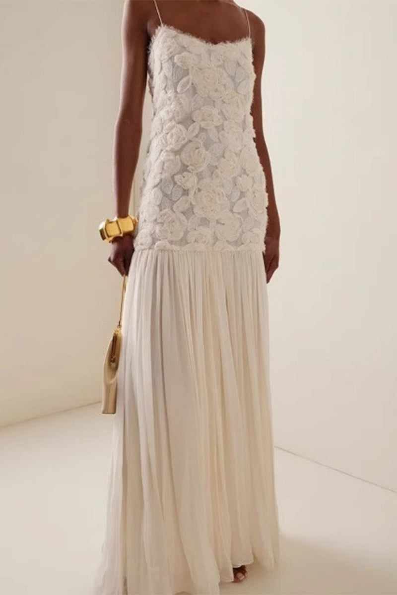 Elegantes vestidos largos con escote en V y forma de flor