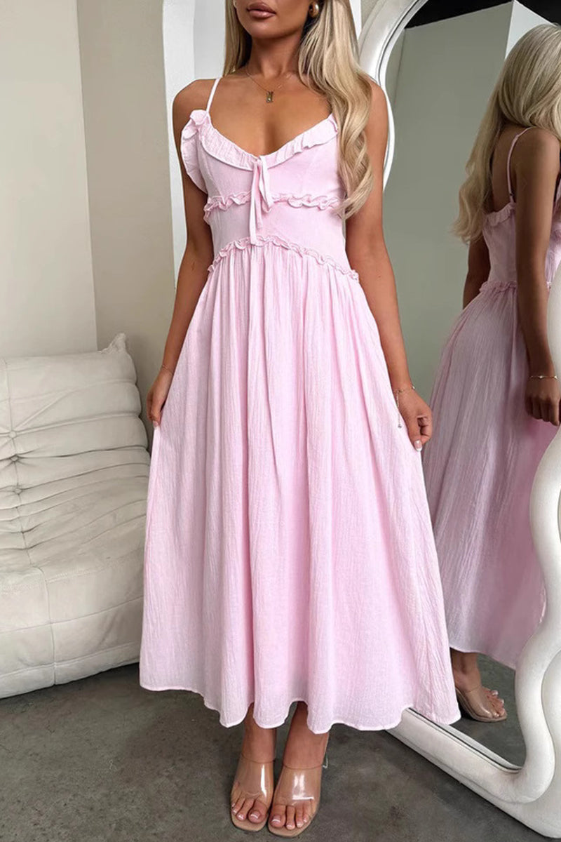 Vestidos sexis con encaje, volantes y escote en V