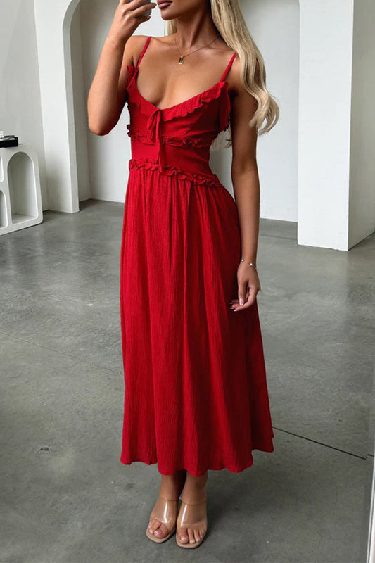 Vestidos sexis con encaje, volantes y escote en V