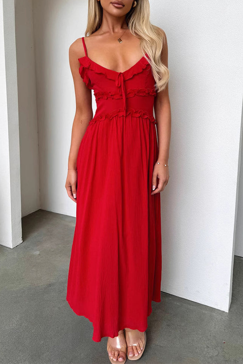 Vestidos sexis con encaje, volantes y escote en V