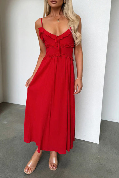 Vestidos sexis con encaje, volantes y escote en V