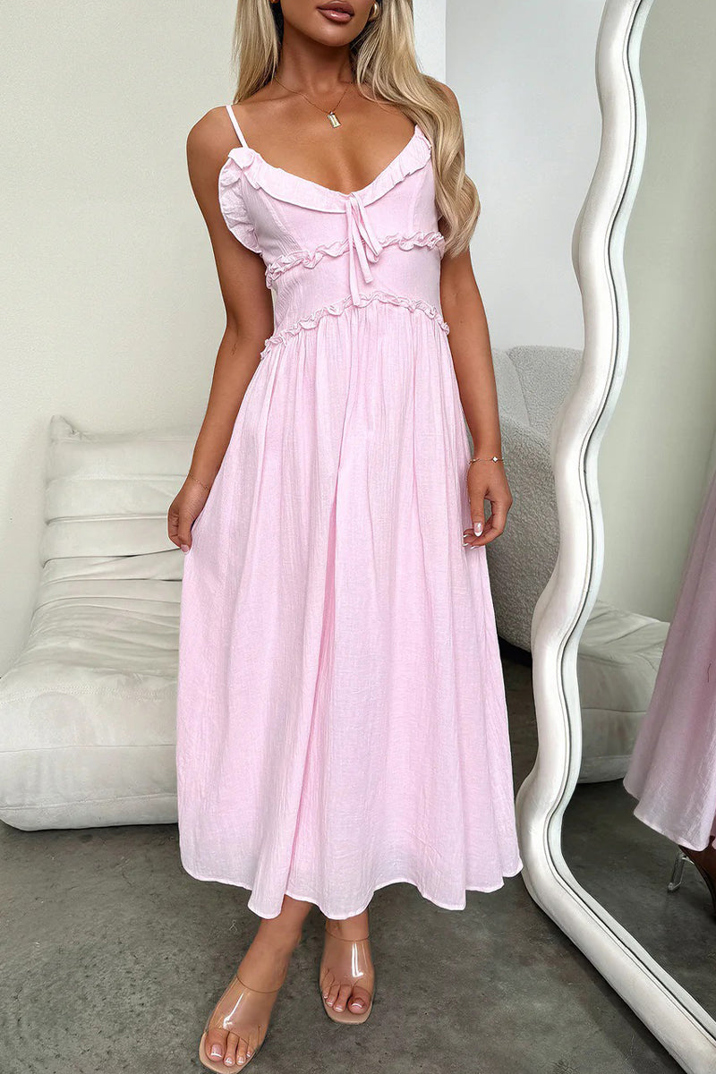 Vestidos sexis con encaje, volantes y escote en V