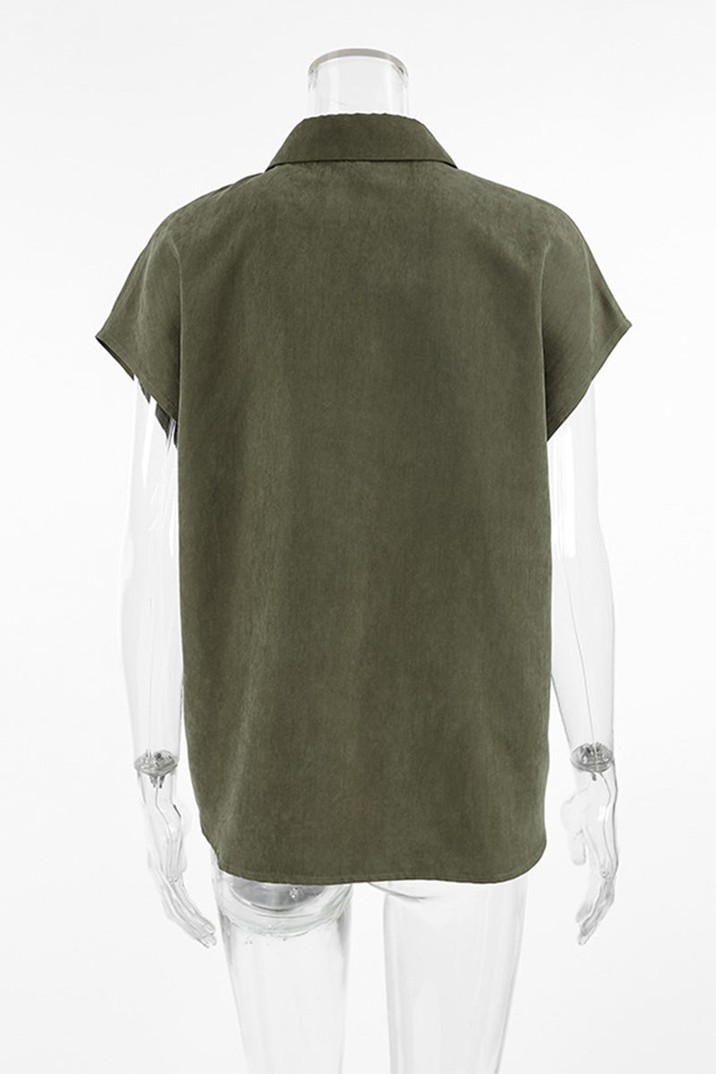Blusas casuales con botones y cuello vuelto