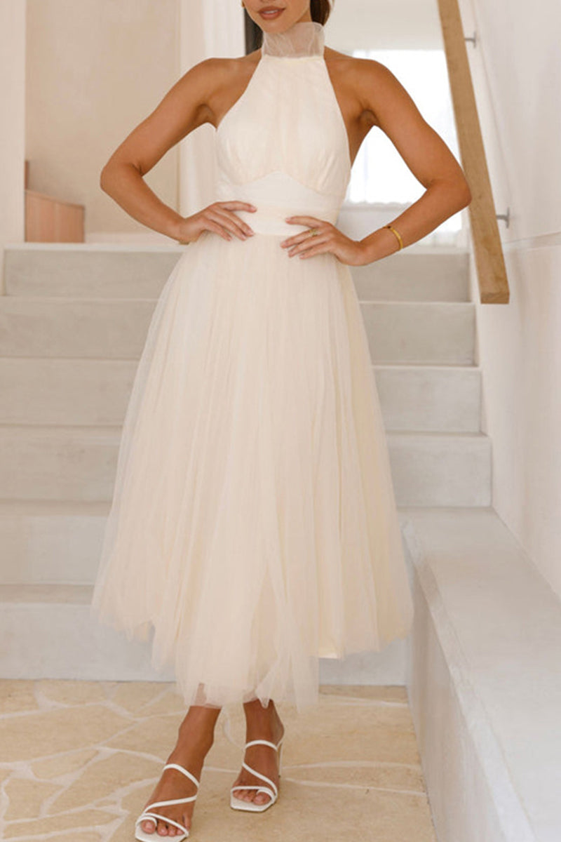 Vestidos de princesa sexys con encaje, espalda descubierta y cuello halter