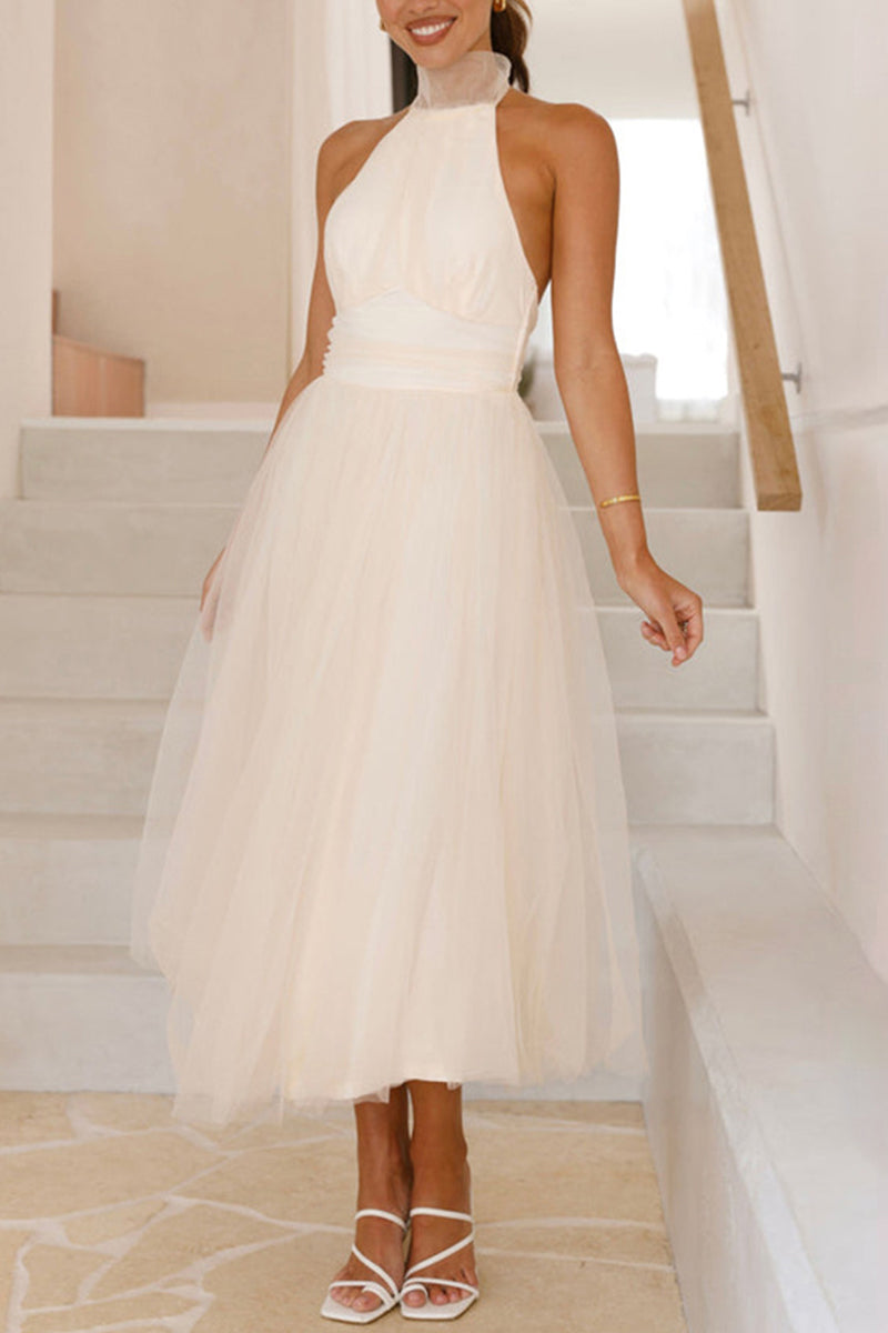 Vestidos de princesa sexys con encaje, espalda descubierta y cuello halter