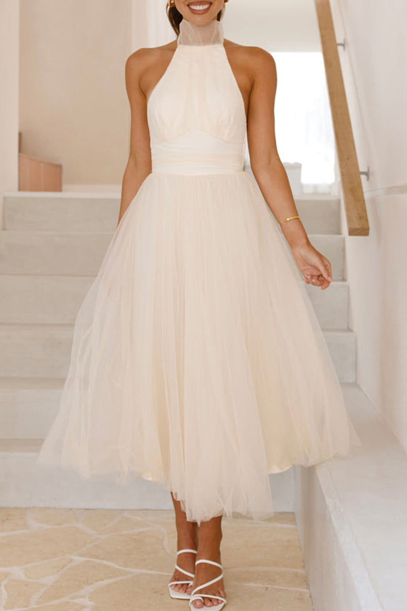 Vestidos de princesa sexys con encaje, espalda descubierta y cuello halter