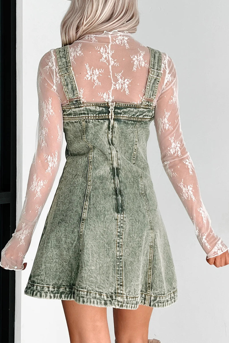 Vestidos vaqueros holgados informales con botones desgastados, cuello cuadrado, sin mangas (3 colores)