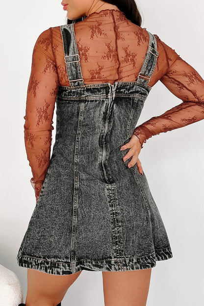 Vestidos vaqueros holgados informales con botones desgastados, cuello cuadrado, sin mangas (3 colores)
