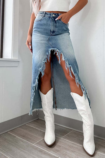 Pantalones de talle alto con borlas irregulares y desgastados de estilo urbano
