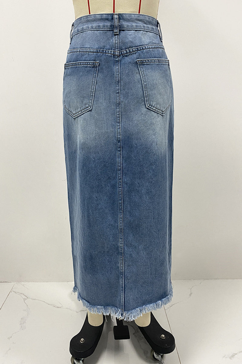 Pantalones de talle alto con borlas irregulares y desgastados de estilo urbano